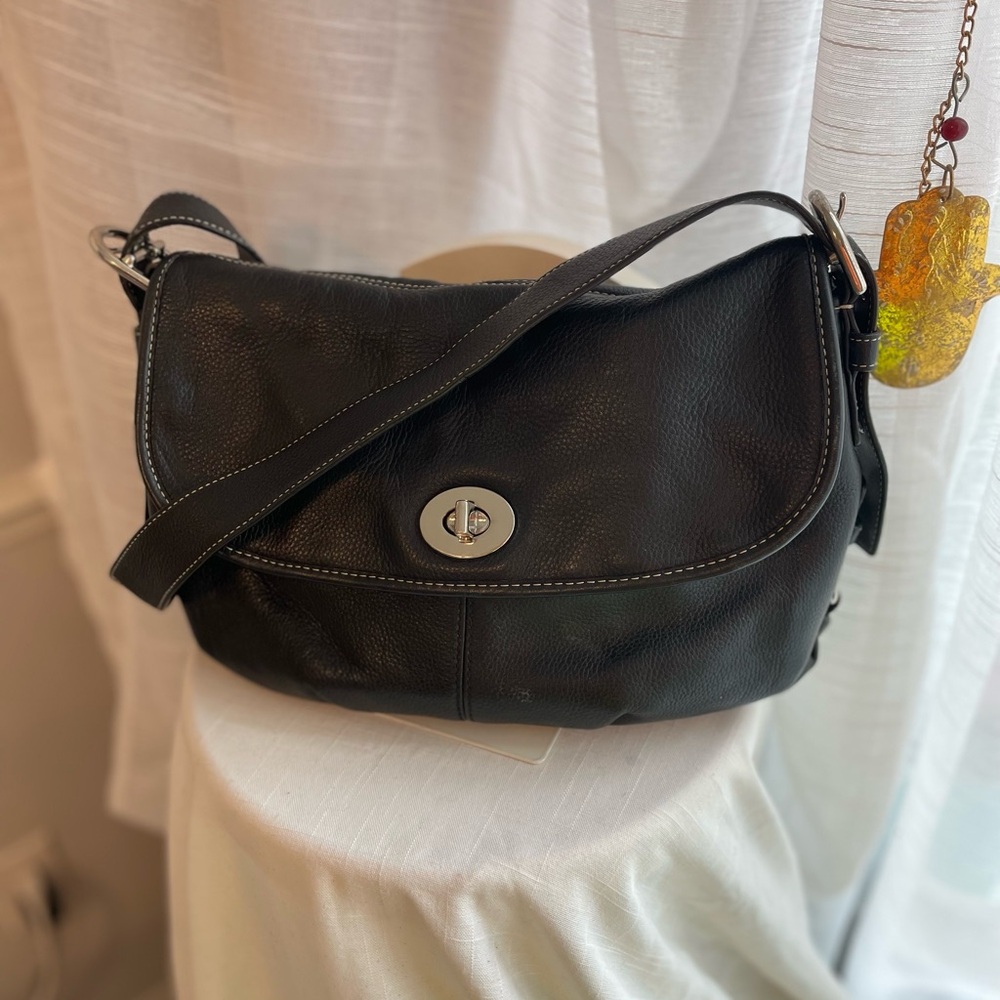 Vintage Coach Black Leather Crossbody Saddle Purse Bag No.2068-615170.